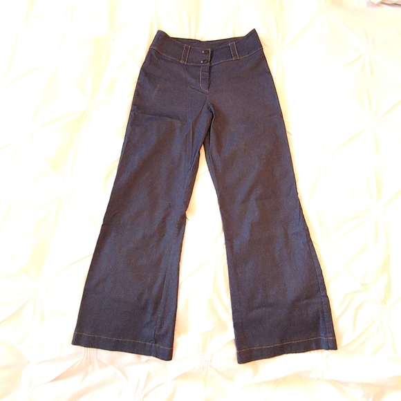 Donna Y2k shiny blue grey copped flared trouser pants. Size 8 - Picture 1 of 13